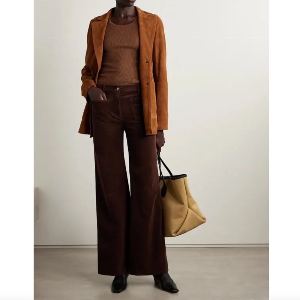 Nili Lotan Florence High Rise Flare Corduroy Pant, Burgundy Brown Size 12 Fall